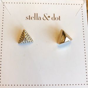Triangle reversible gold/pave earrings.